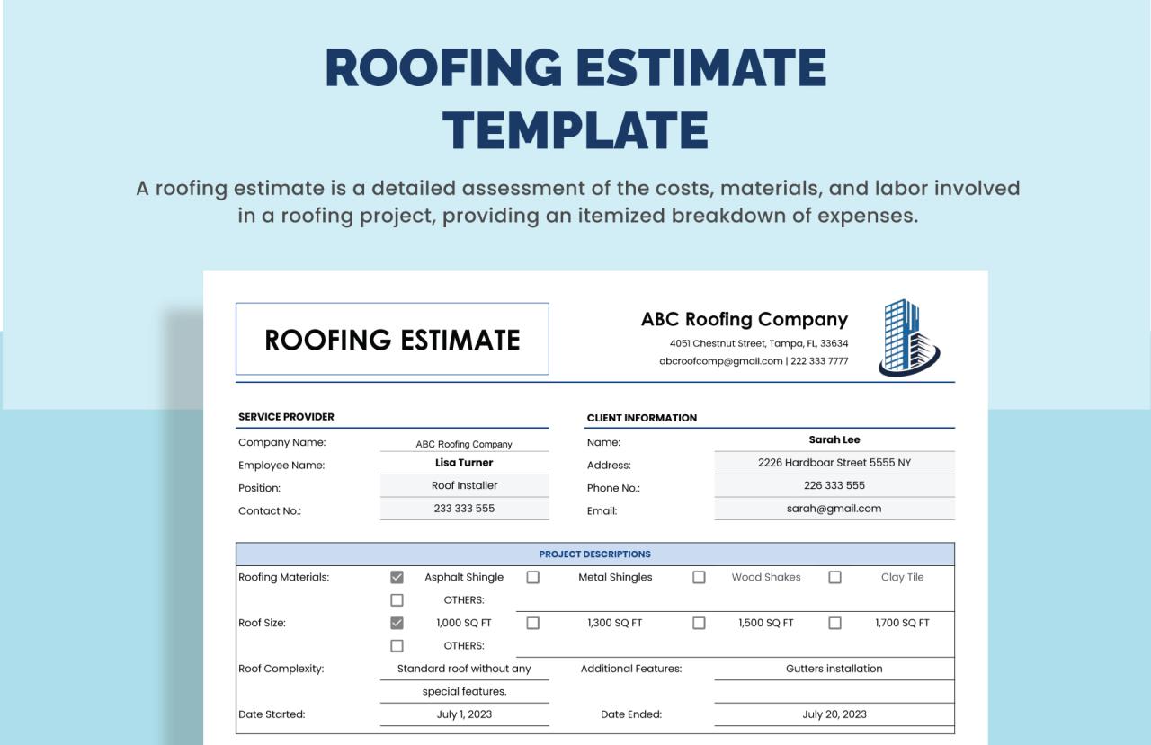 Roofing Estimate Template Pdf - Templateworksheet.com